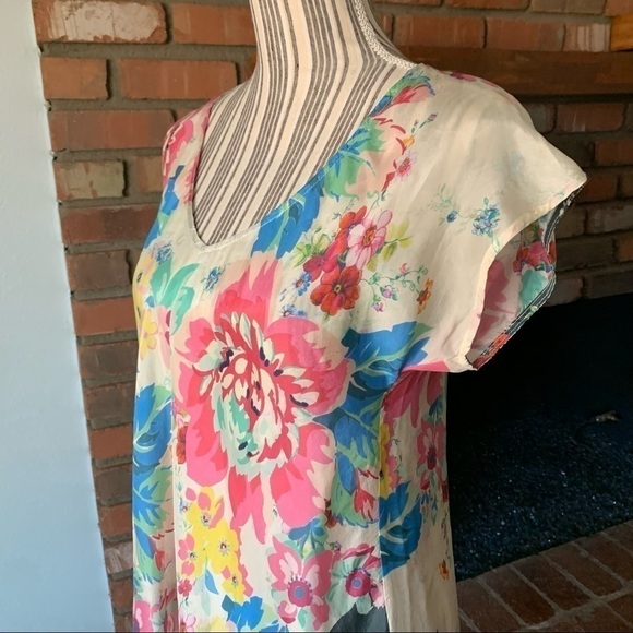 Johnny Was Silk Floral Short Sleeve Asymmetrical Tunic Dress Sz XS - Picture 5 of 8